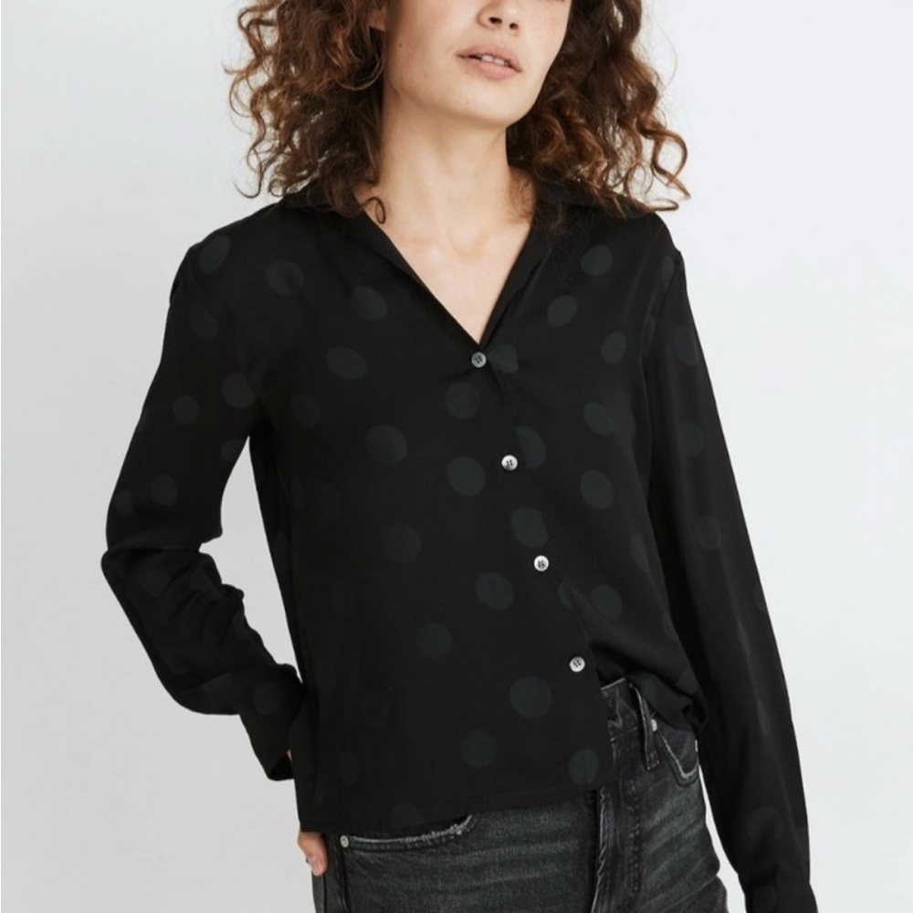 Madewell Jacquard Dot Pajama Shirt in Black